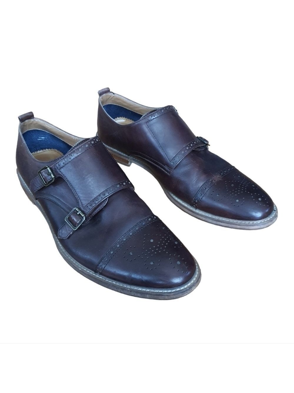 Aldo Mens Oxford Double Buckle Monk Strap Leather Dress Shoe Size US 12 Brown